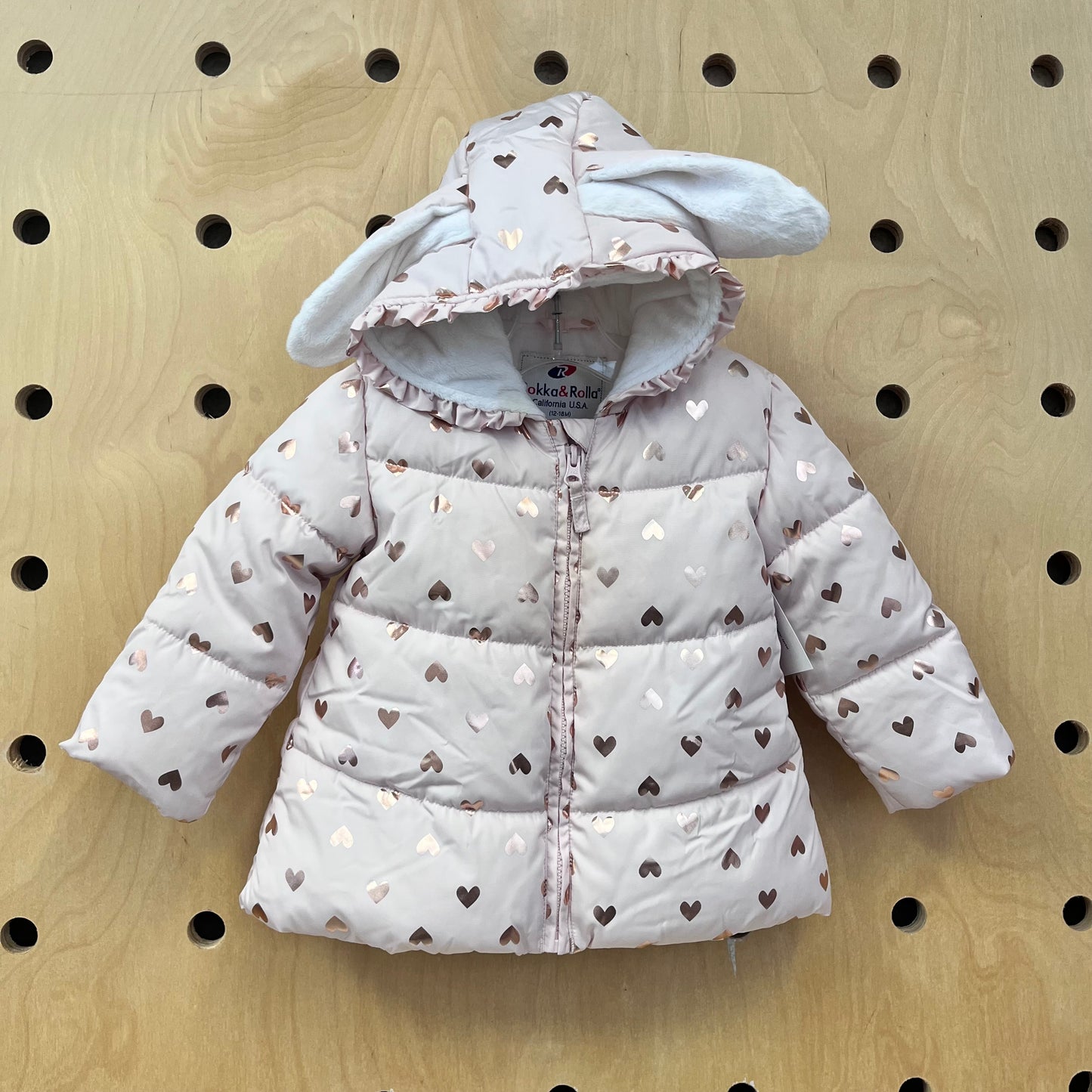 Pink Hearts/Bunny Ears Puffer Jacket