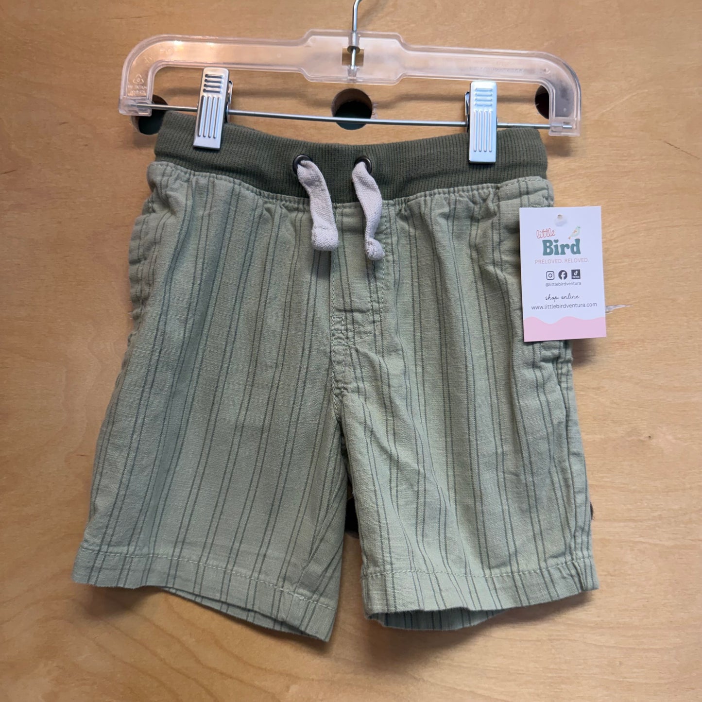 Green Striped Drawstring Shorts