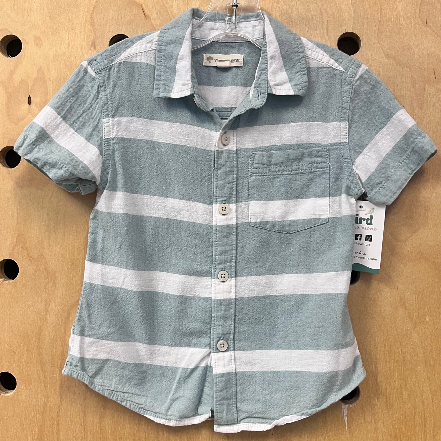 Linen Blend Blue Striped Button Up