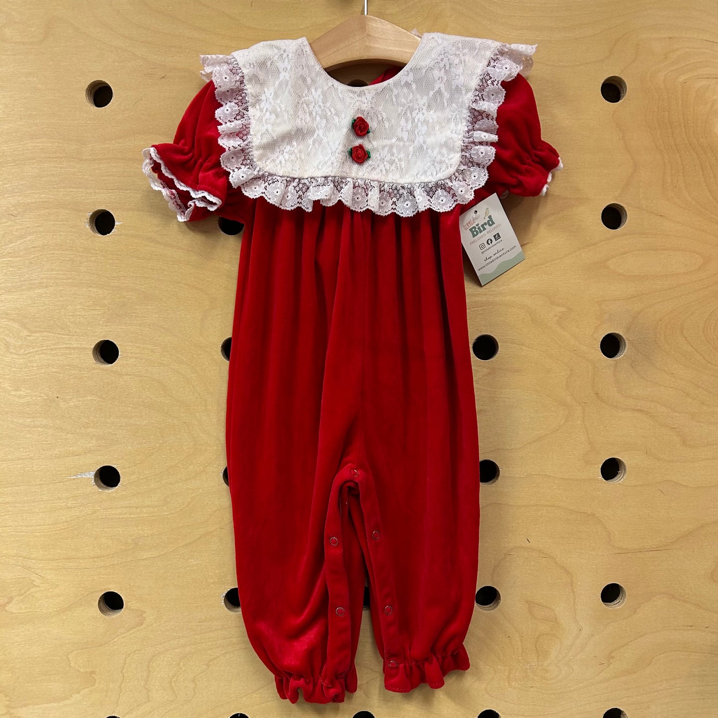 Red Rose Lace Collared Romper