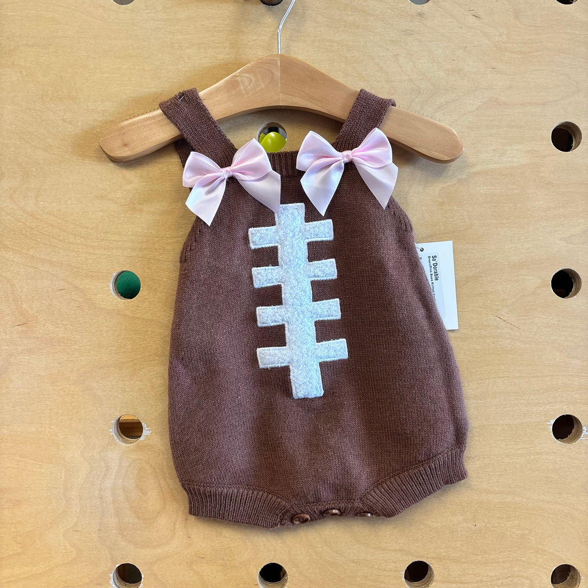 Brown/Pink Bows Knitted Football Romper