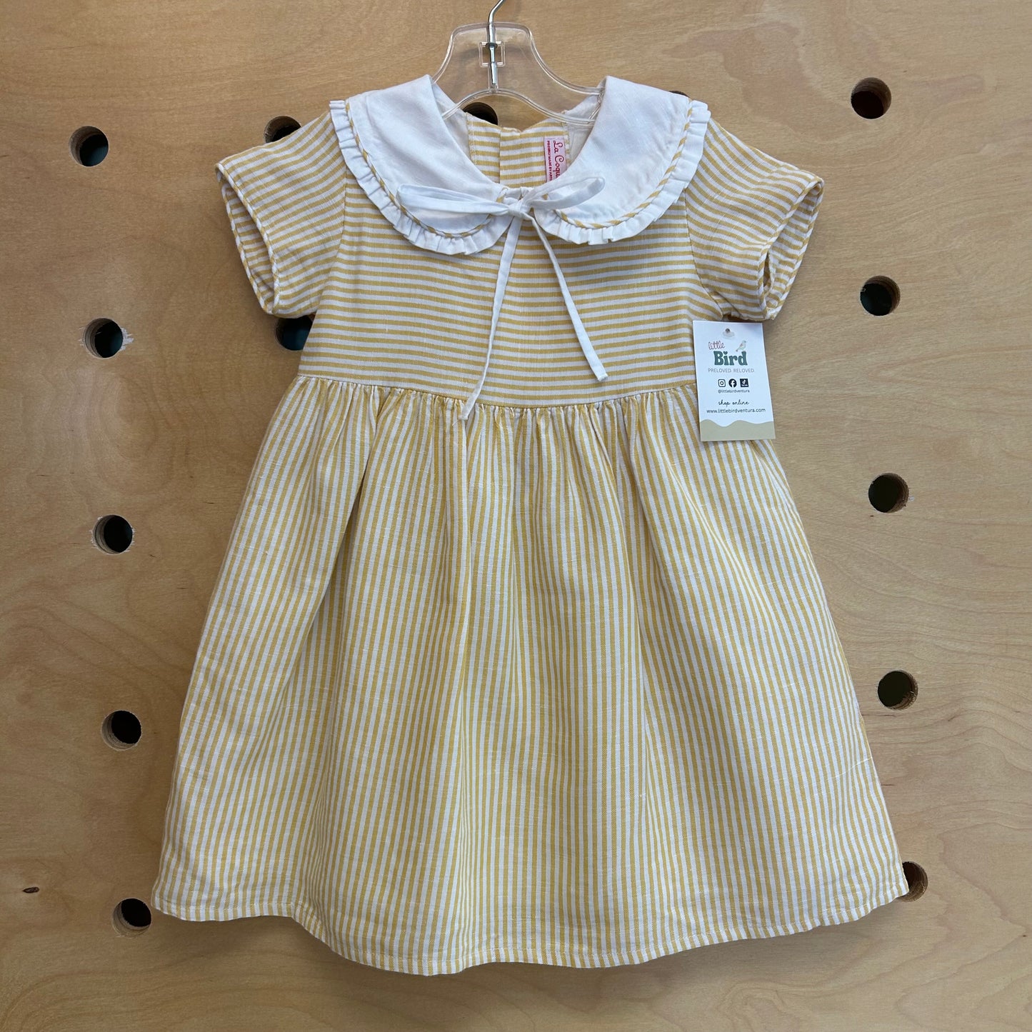 Yellow Striped Linen Ruffle Collar Dress