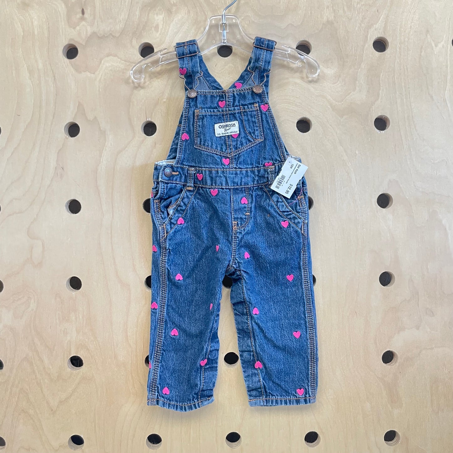 Embroidered Hearts Denim Overalls