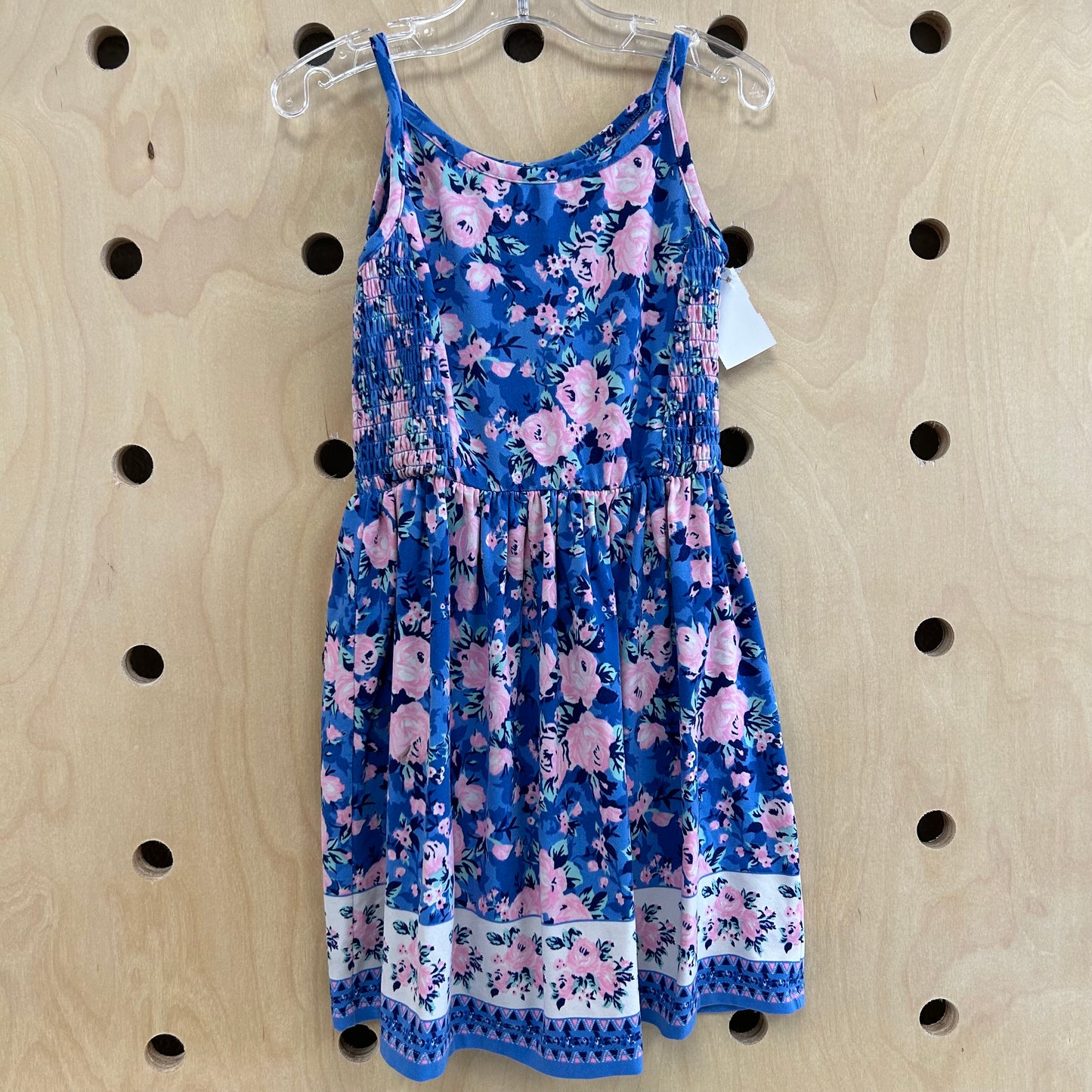Blue Floral Side-Smocked Dress