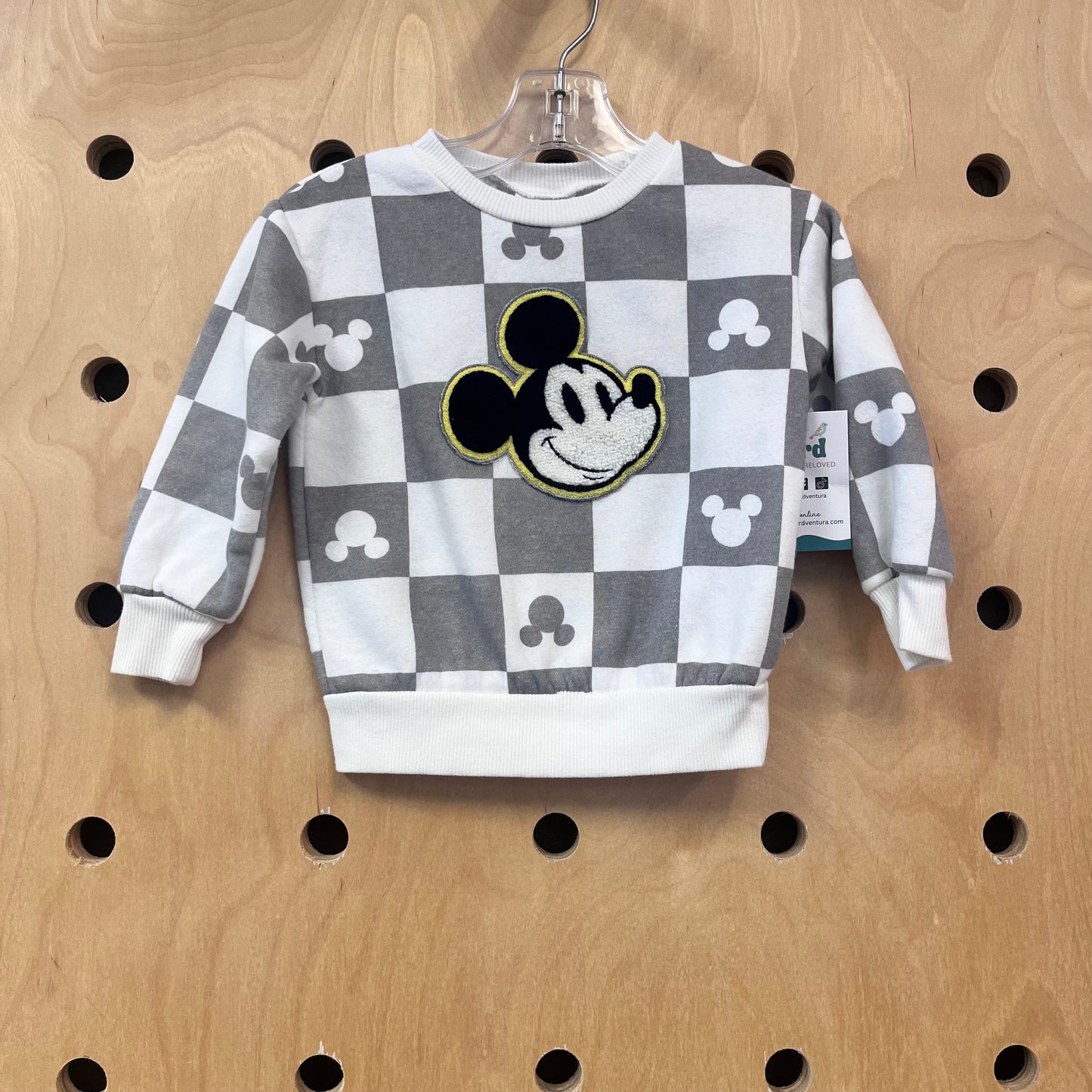 Grey + White Checkered Mickey Pullover