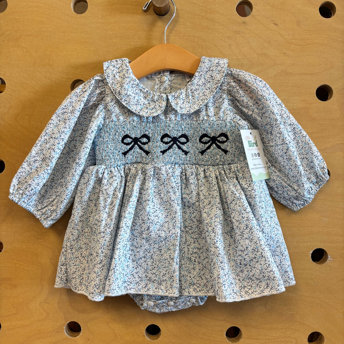 White/Blue Floral Embroider Bows Dress
