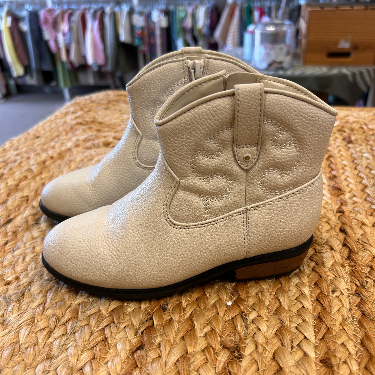 Cream Leather Zip Up Western Boots
