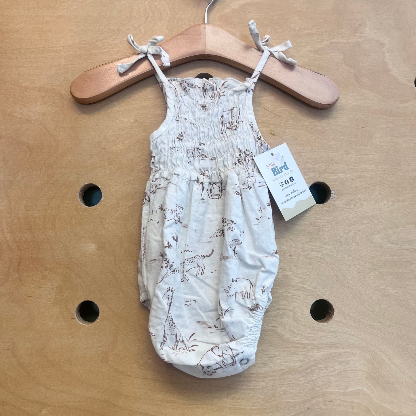 White Smocked Linen Jungle Romper