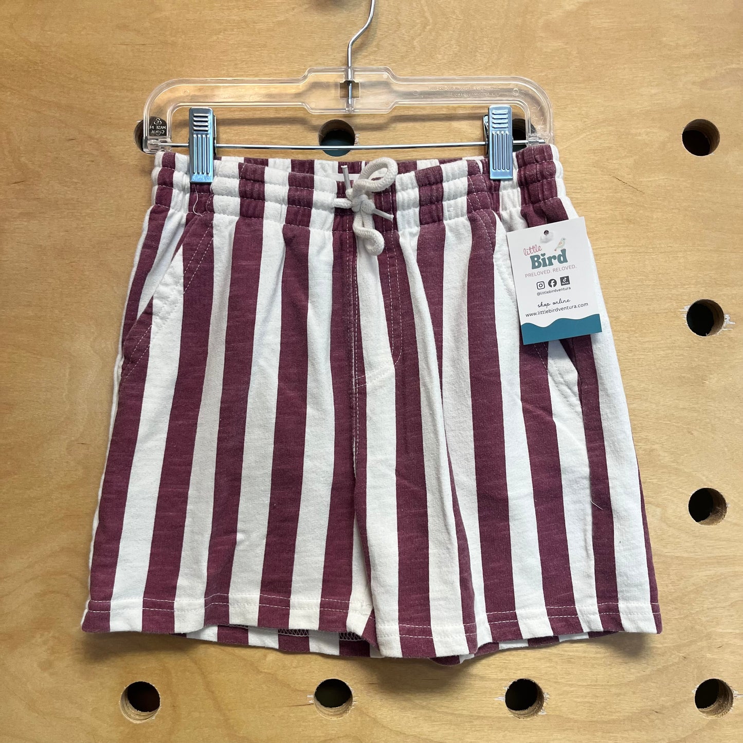Plum/White Striped Drawstring Shorts