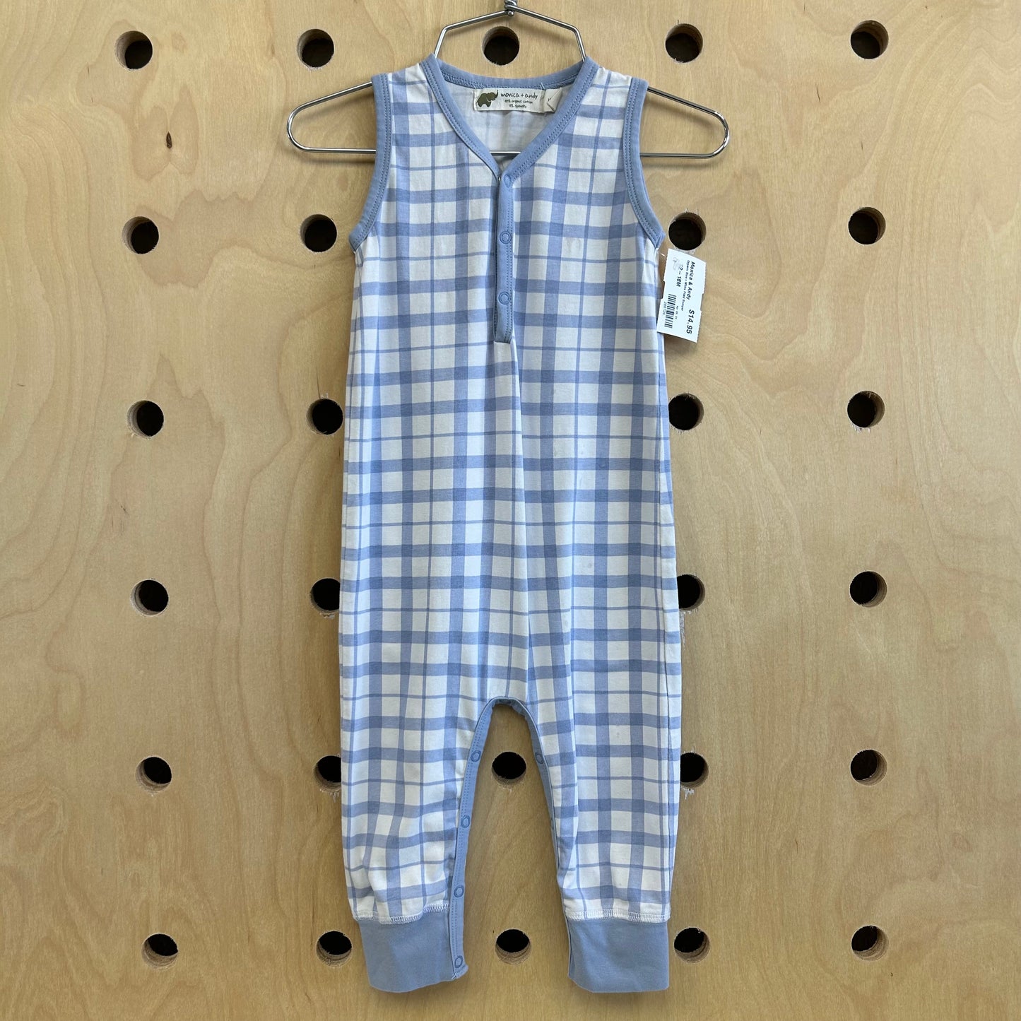 Organic Blue+White Plaid Romper
