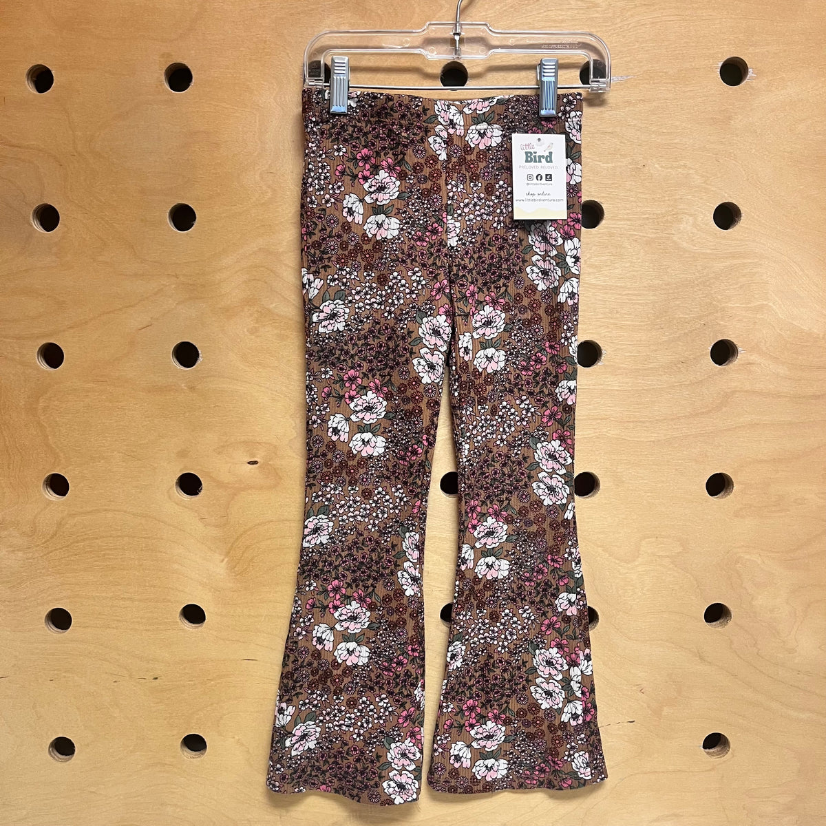 Brown Floral Ribbed Leggings