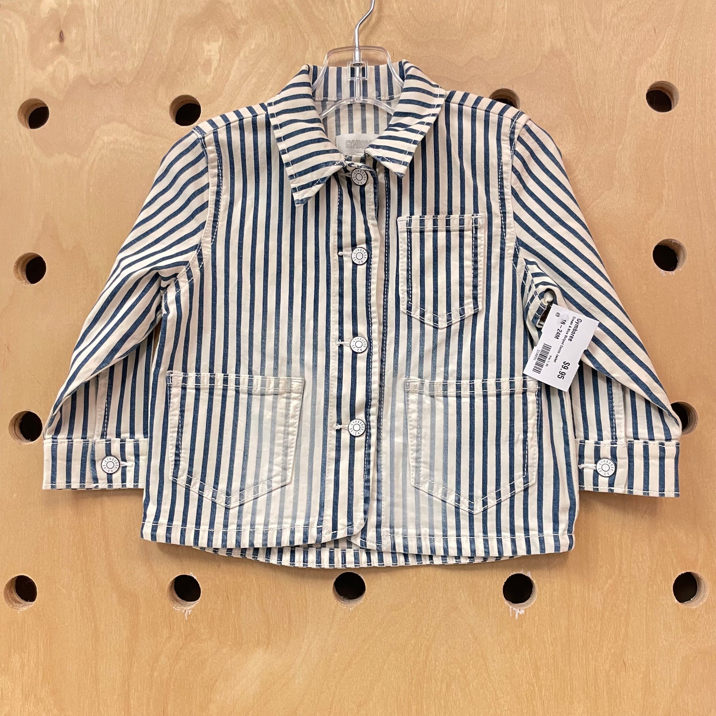 Cream & Blue Striped Denim Jacket