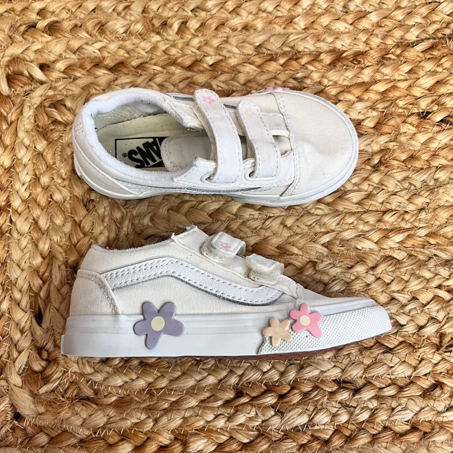 White Floral V Skate Sneakers