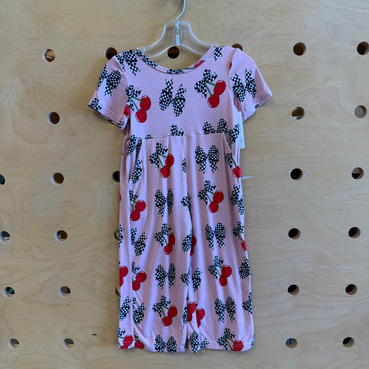 Pink Checkered Bows/Cherries Bamboo Romper