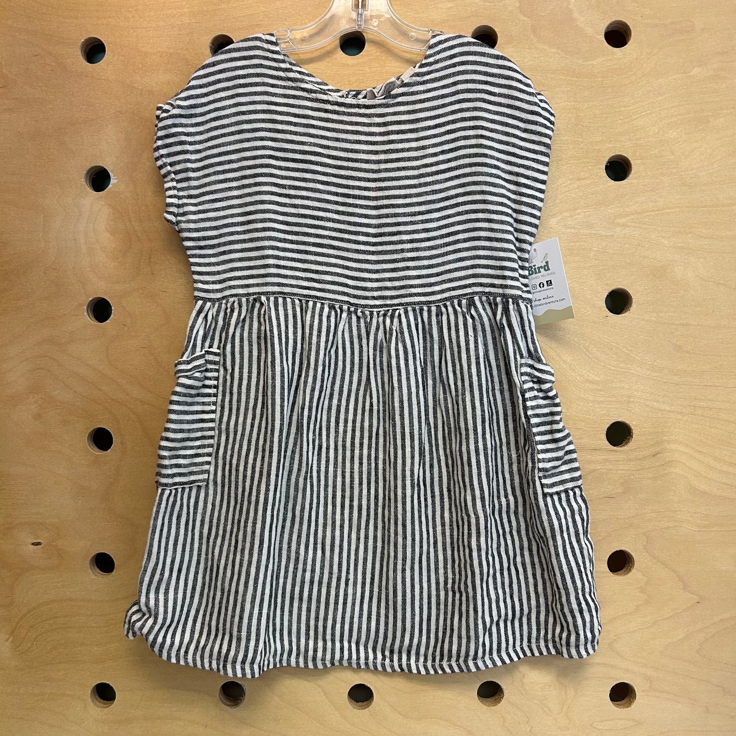 Grey Striped Linen Dress