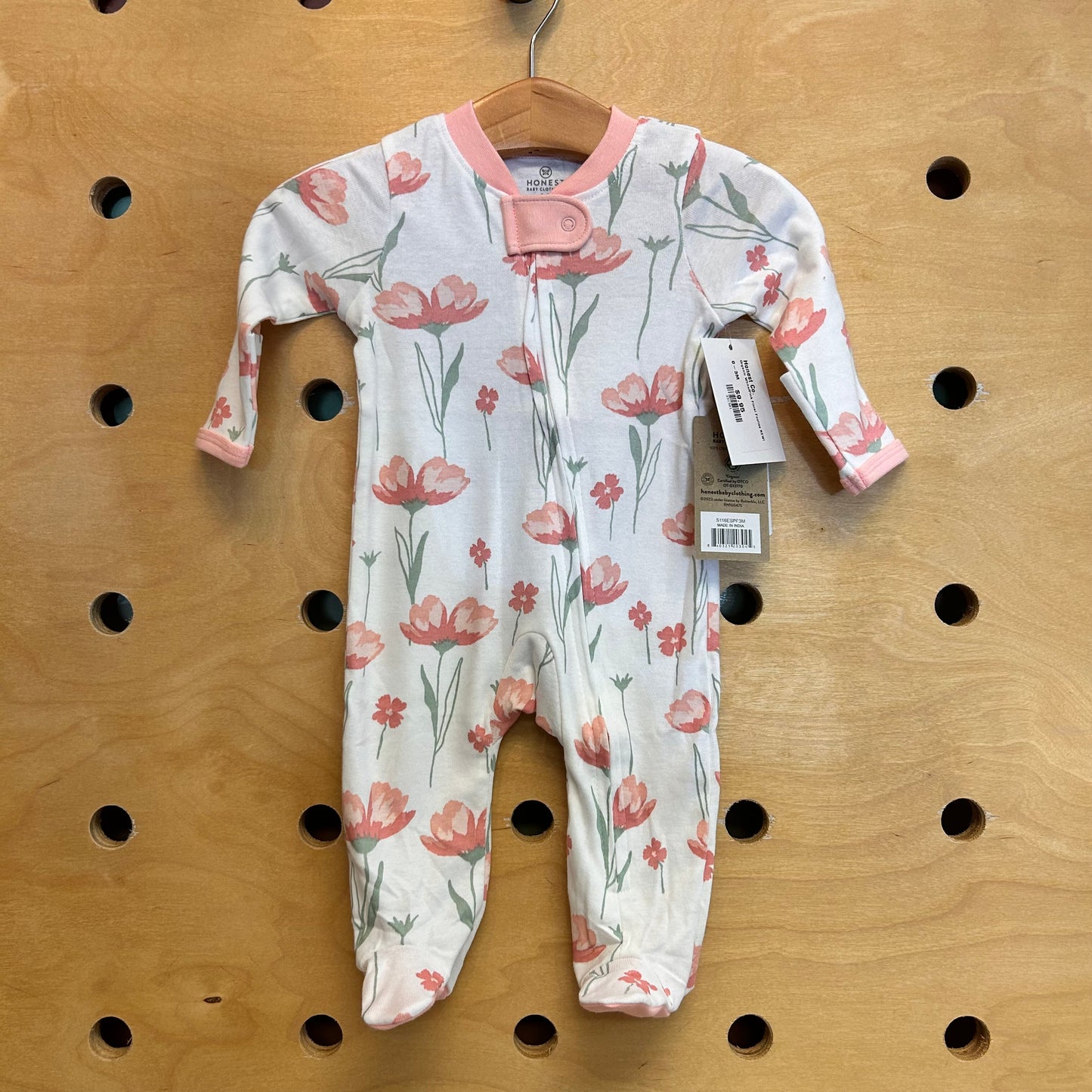 Organic White/Pink Floral Footies NEW!