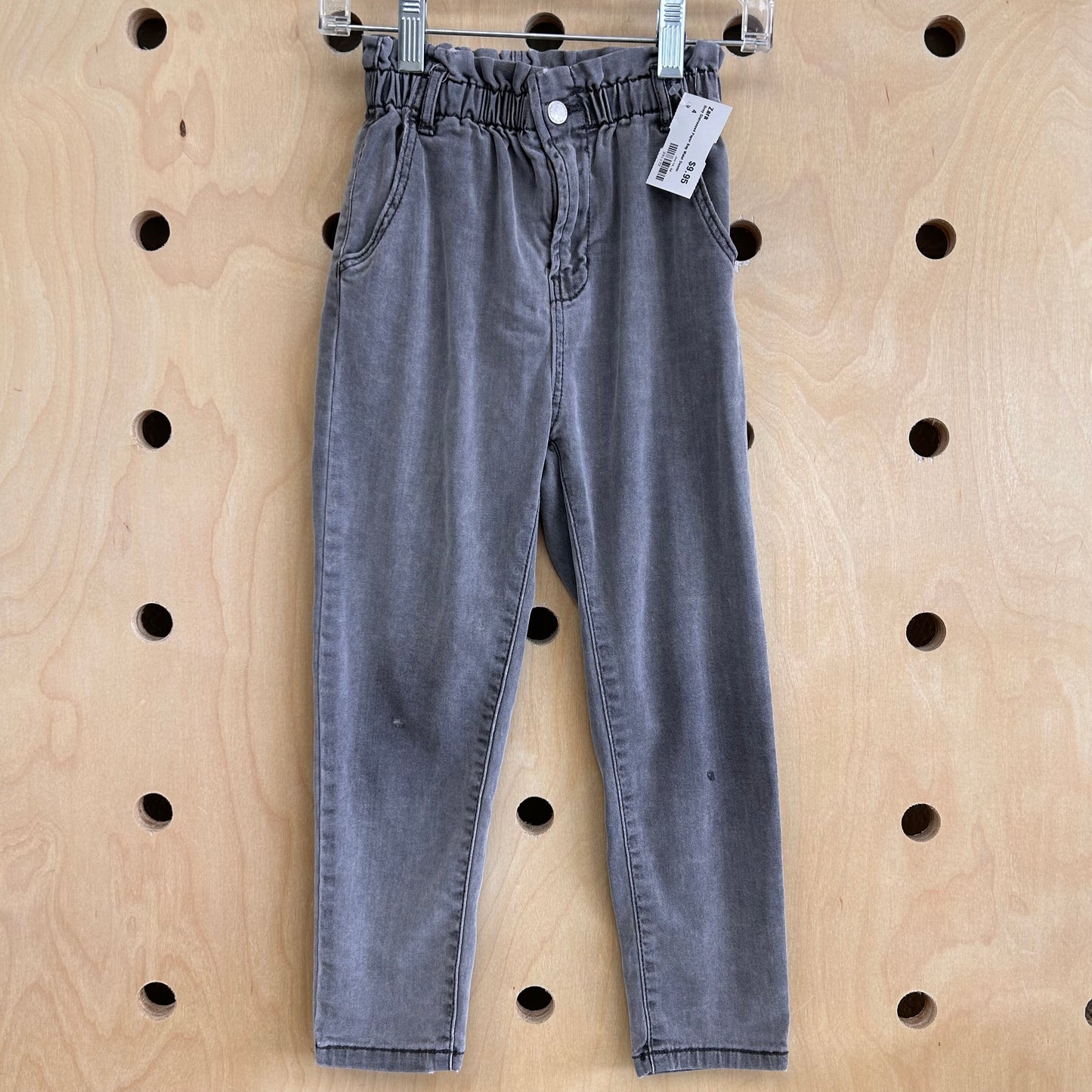 Grey Distressed Paper Bag Waist Denim