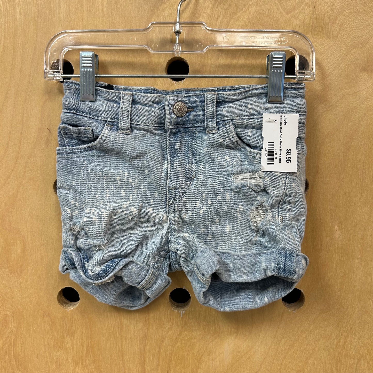 Distressed Heart Pocket Denim Shorty Shorts