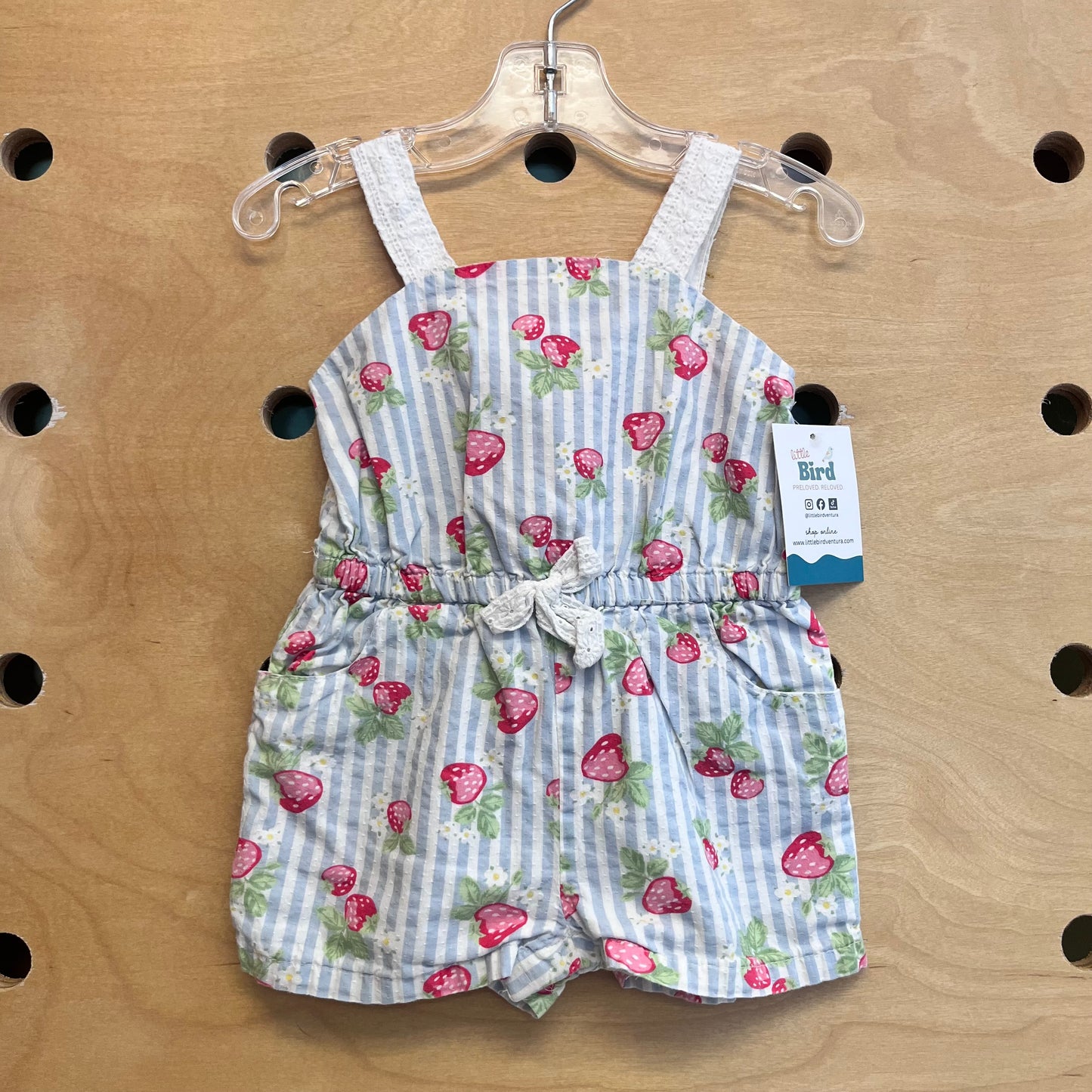 Textured Stripe Strawberries Romper