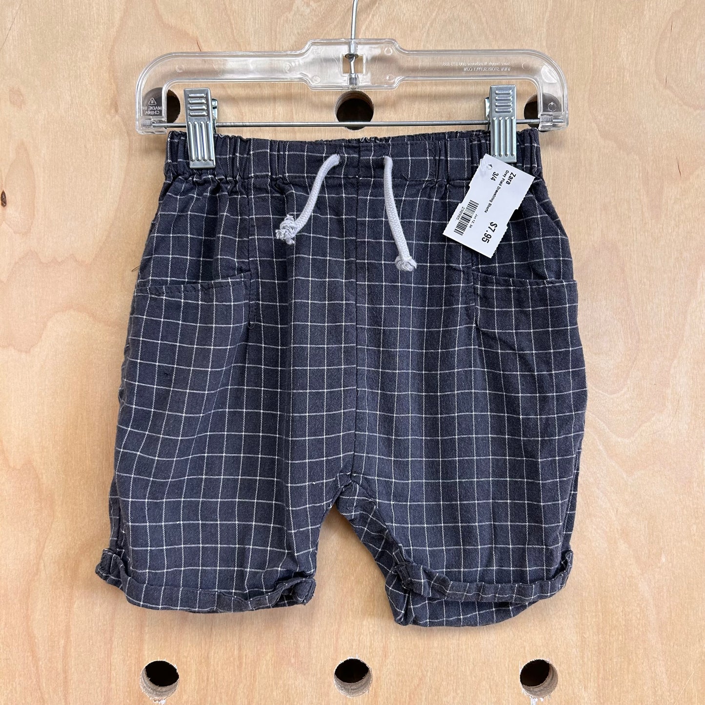 Grey Plaid Drawstring Shorts