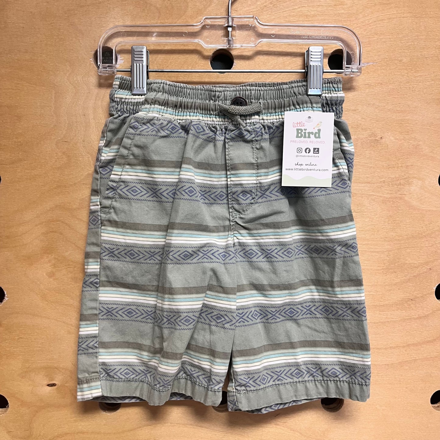 Green Tribal Print Drawstring Shorts