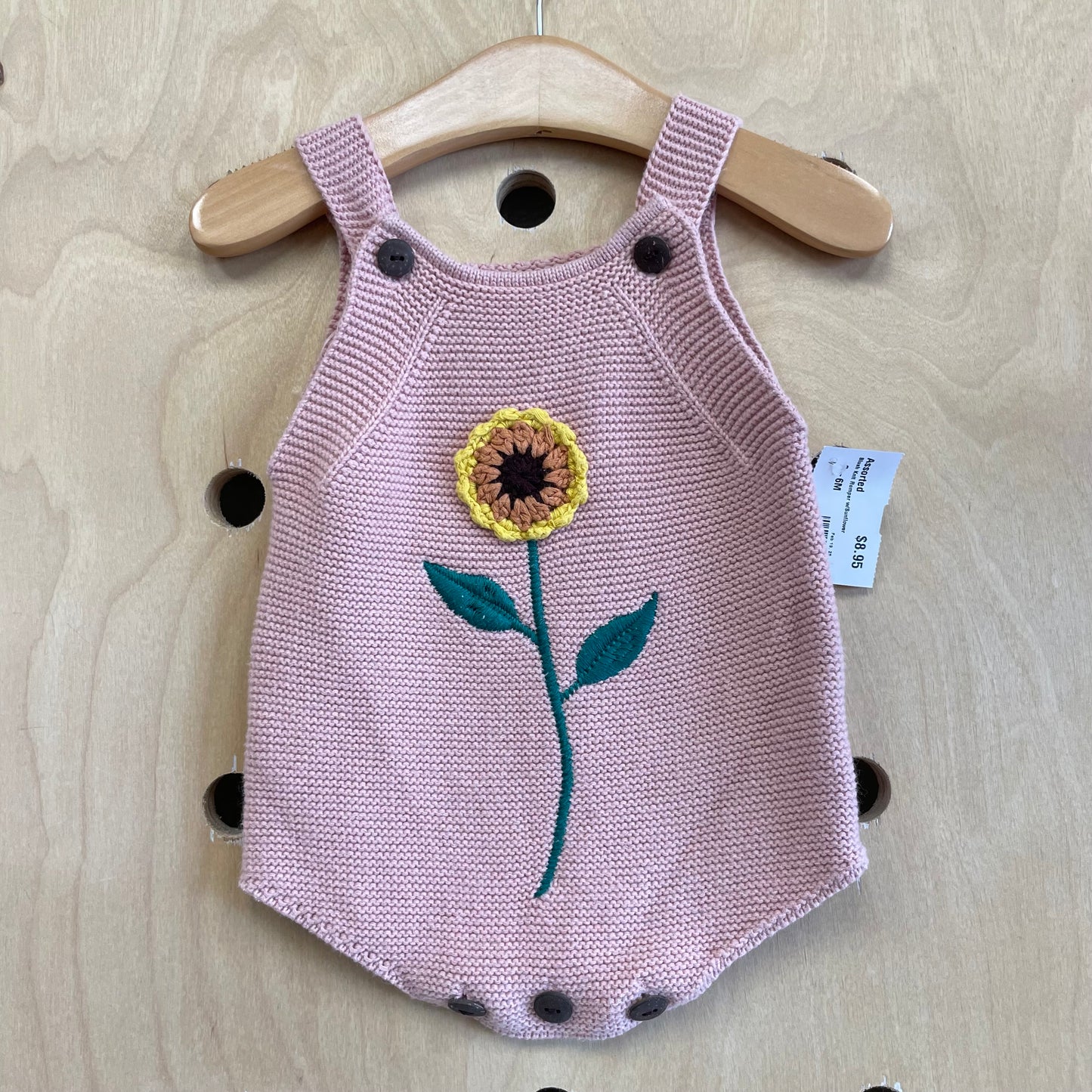 Blush Knit Romper w/Sunflower