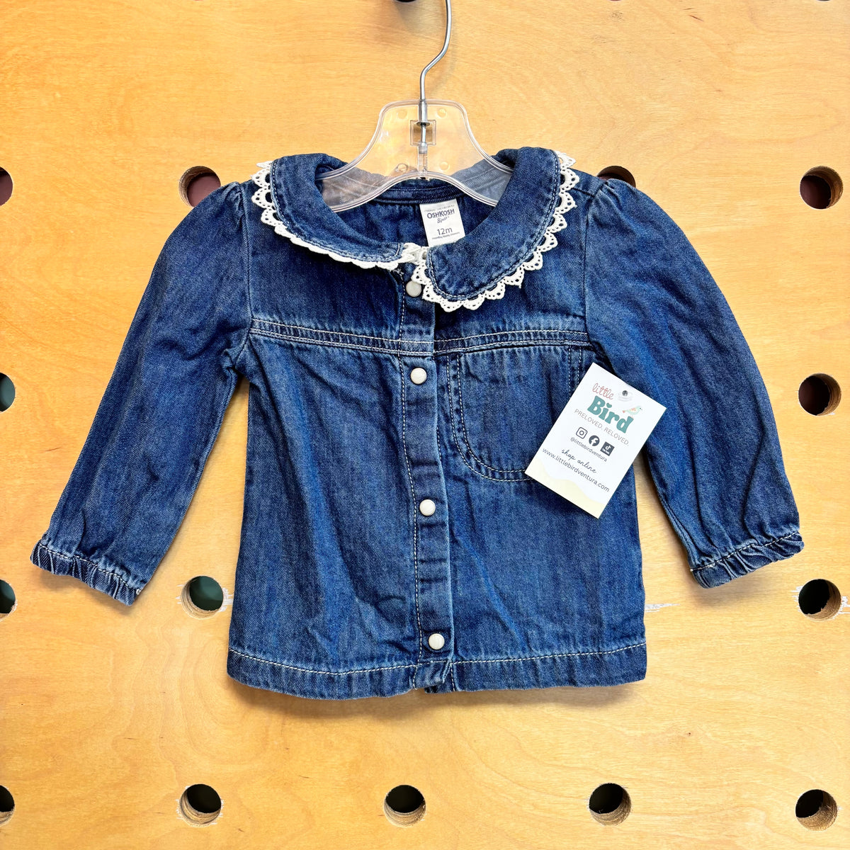 Soft Denim Lace Collared LS