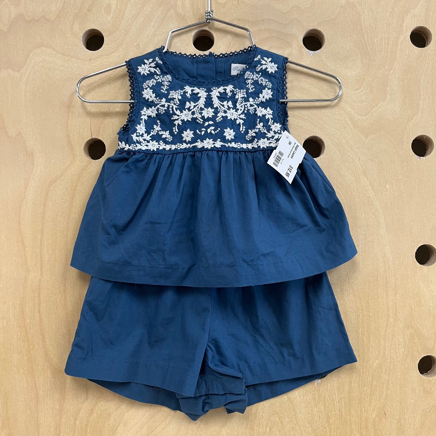Blue Embroidered Romper