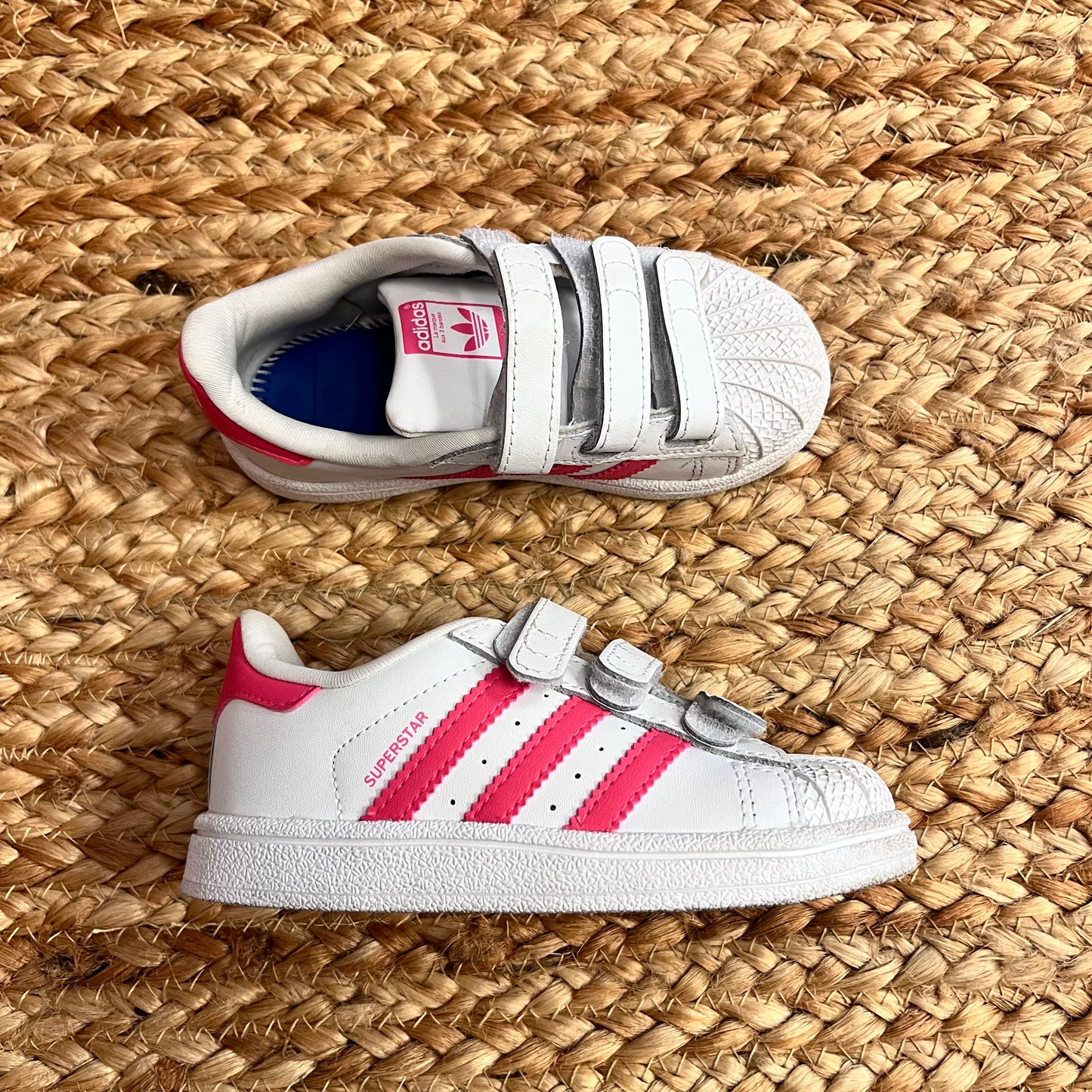 White/Pink Superstar Velcro Sneakers