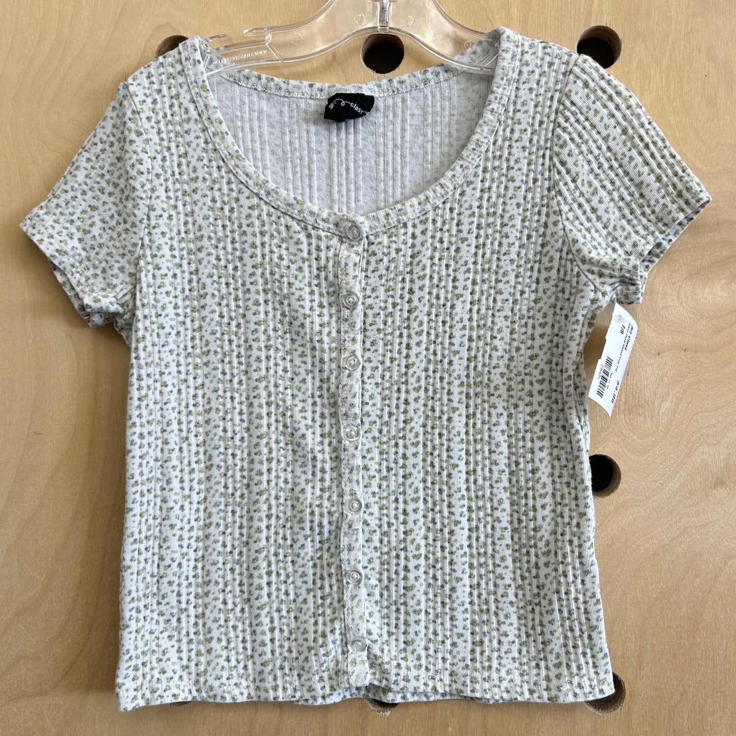 Green Floral Ribbed Crop Top