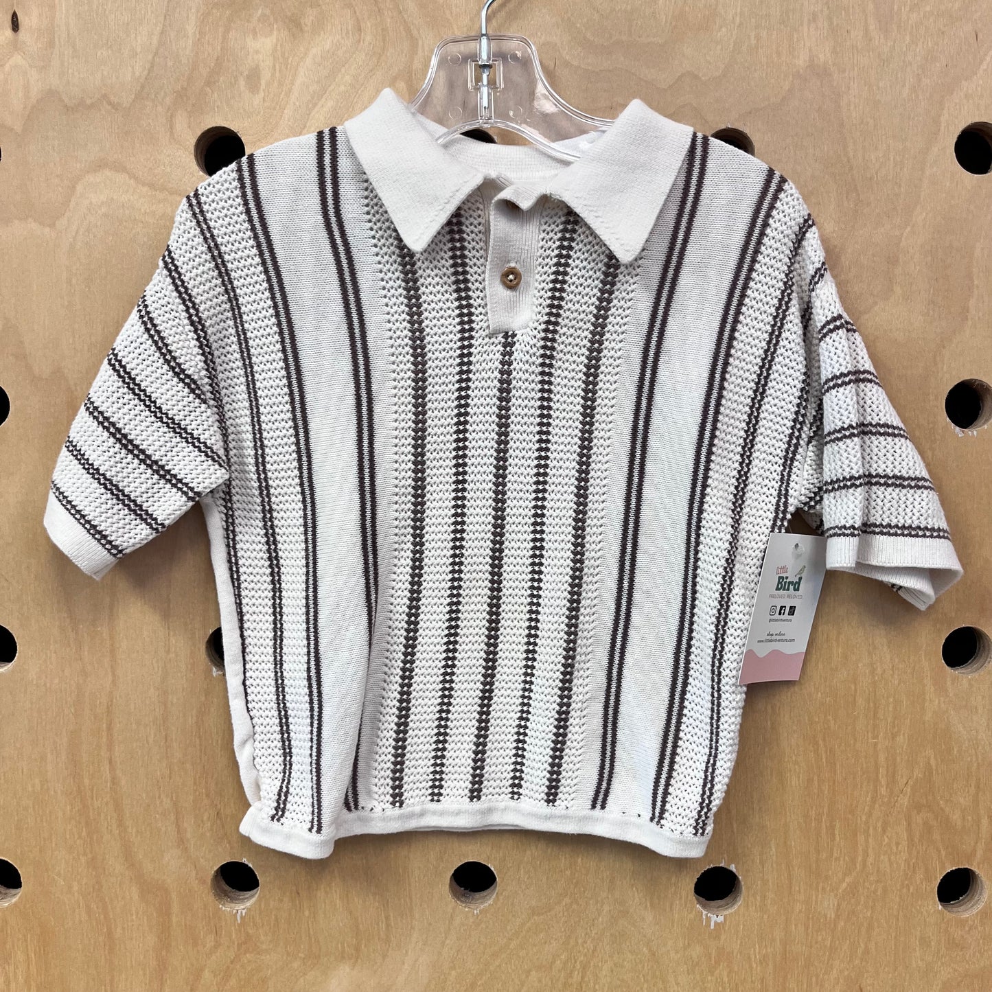 Cream + Brown Knit Front Polo