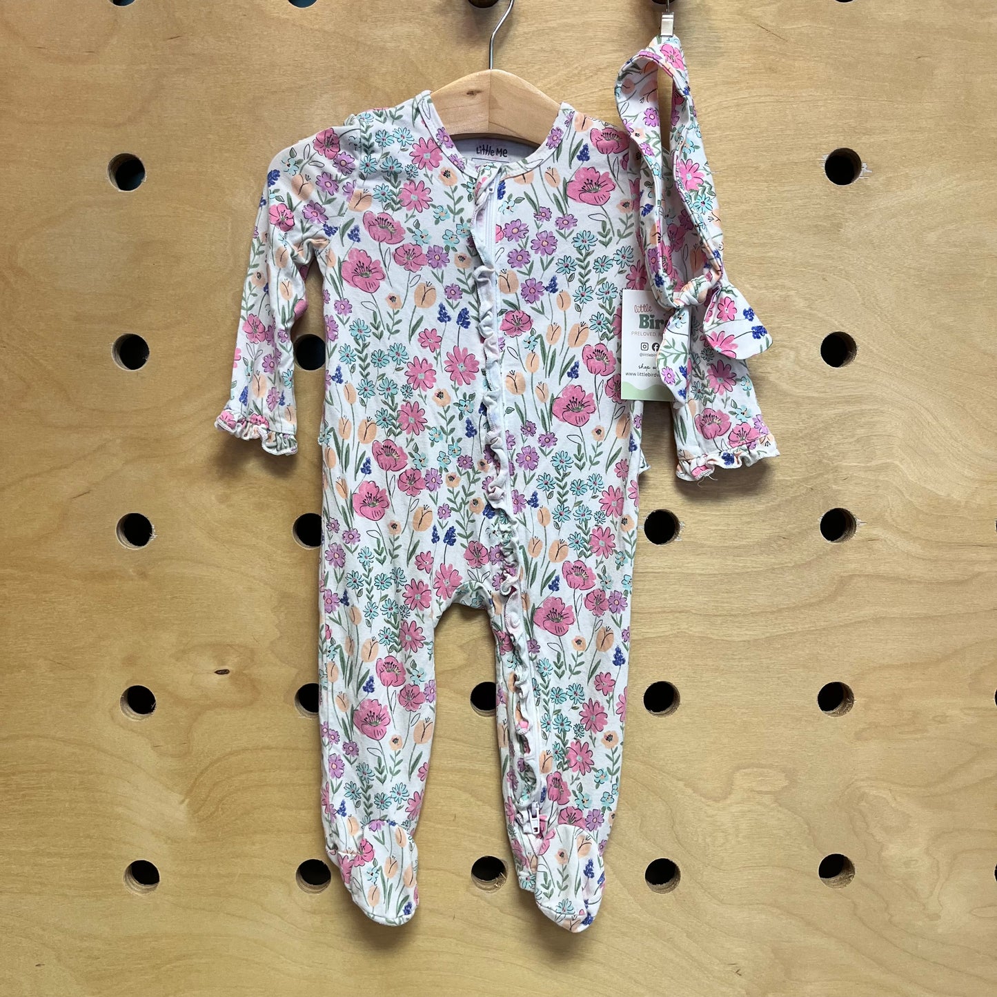 White/Pink Floral Bamboo Footies/Headband