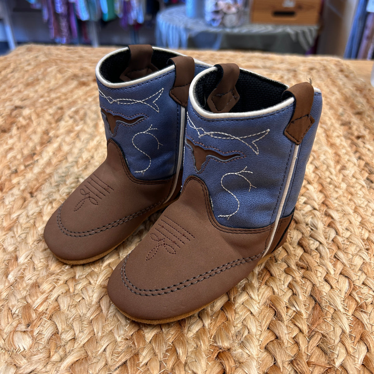 Tan & Blue Western Stitched Boots
