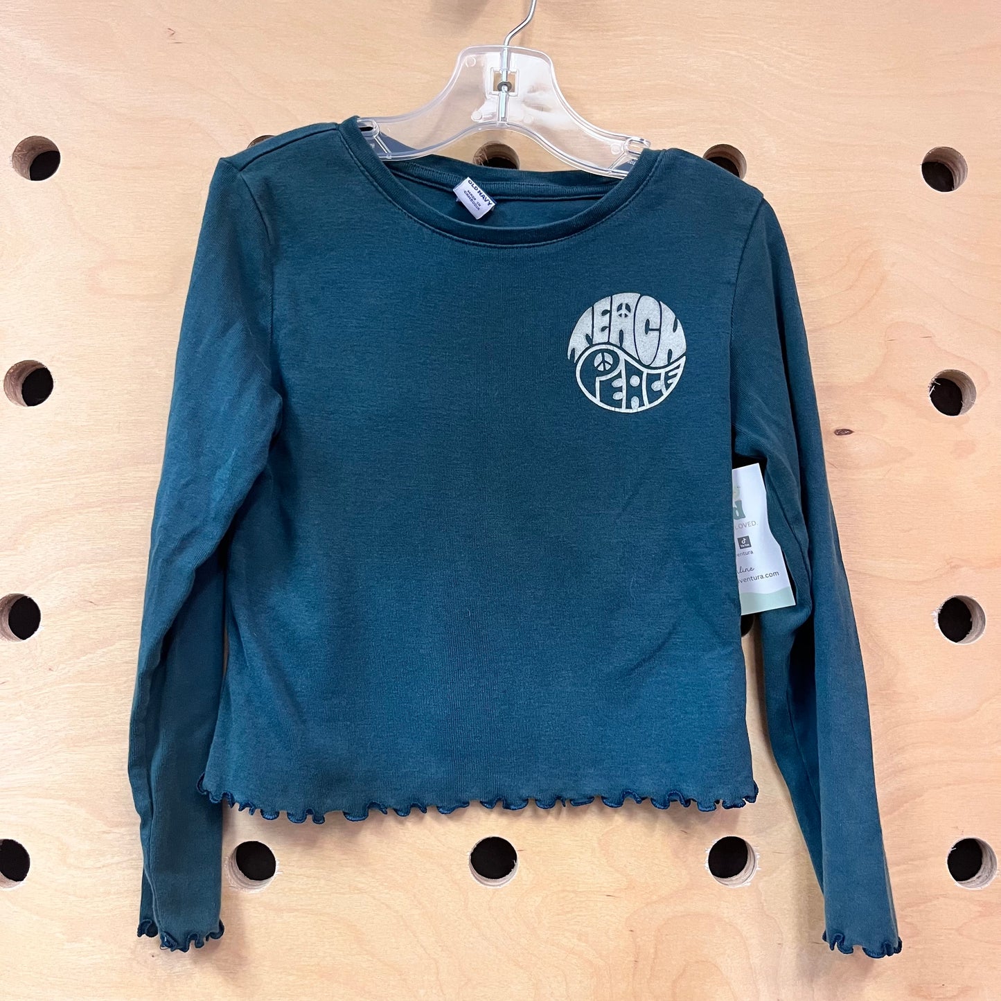 Green 'Teach Peace' Lettuce Hem LS