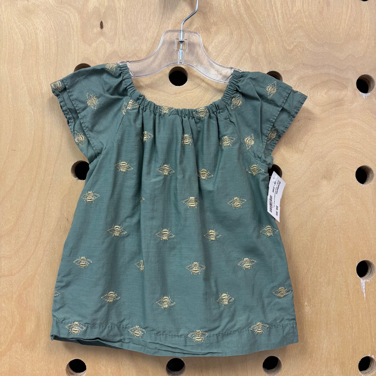 Green + Gold Embroidered Bees Top