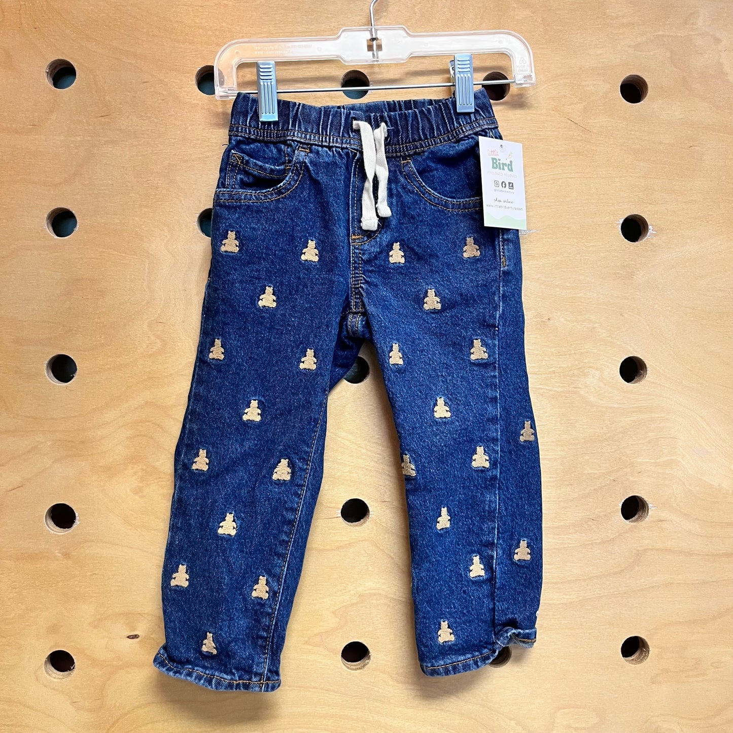 Embroider Bear Straight Leg Denim