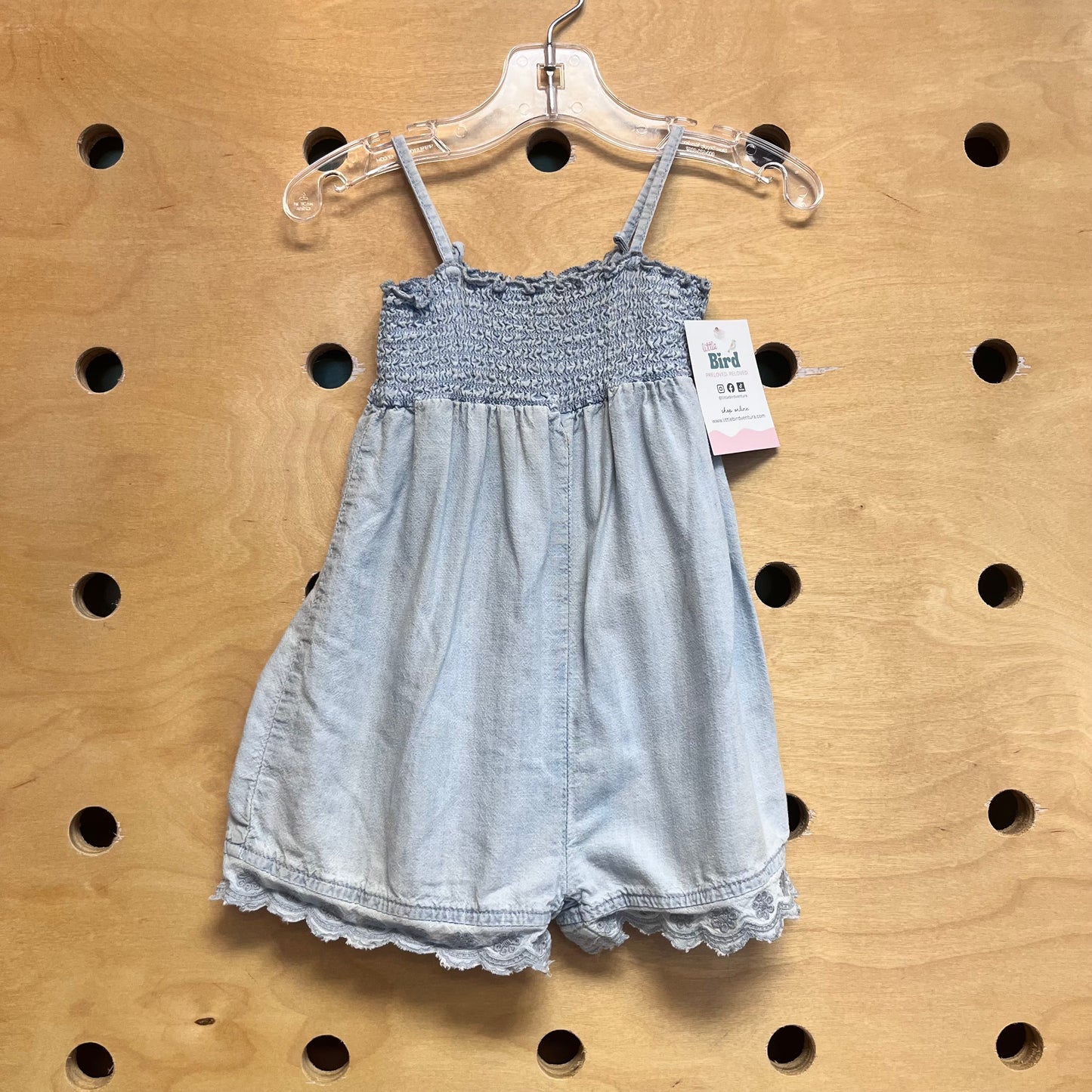 Blue Smocked Lace Trim Romper