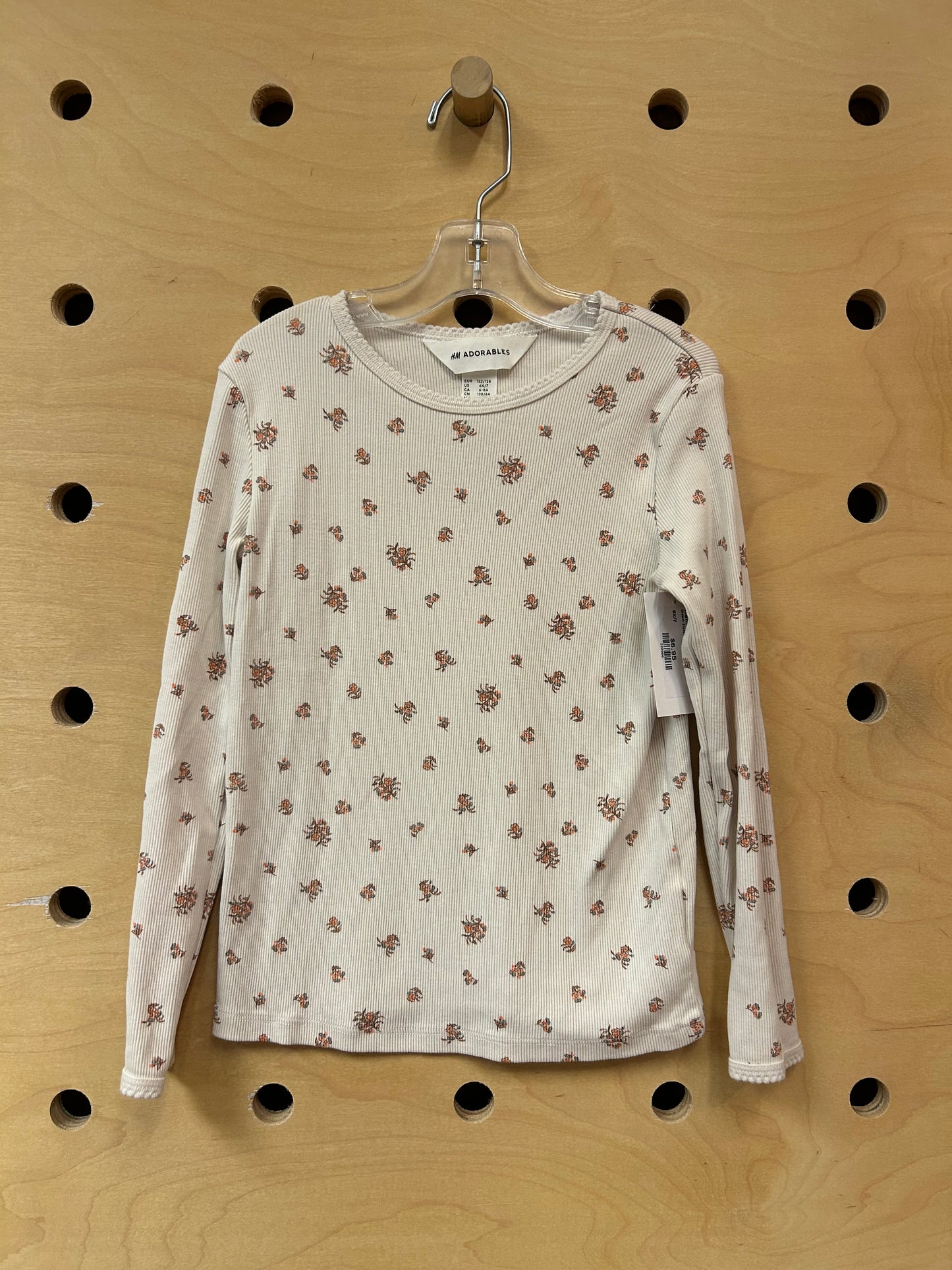 Cream Floral Ribbed Top