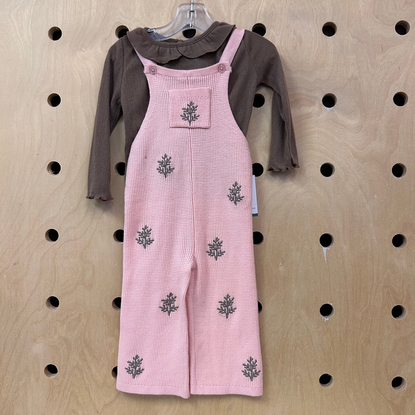 Peach Plants Waffle Overalls