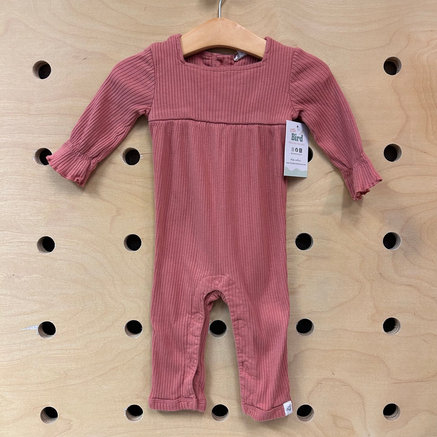 Coral Ribbed LS Romper