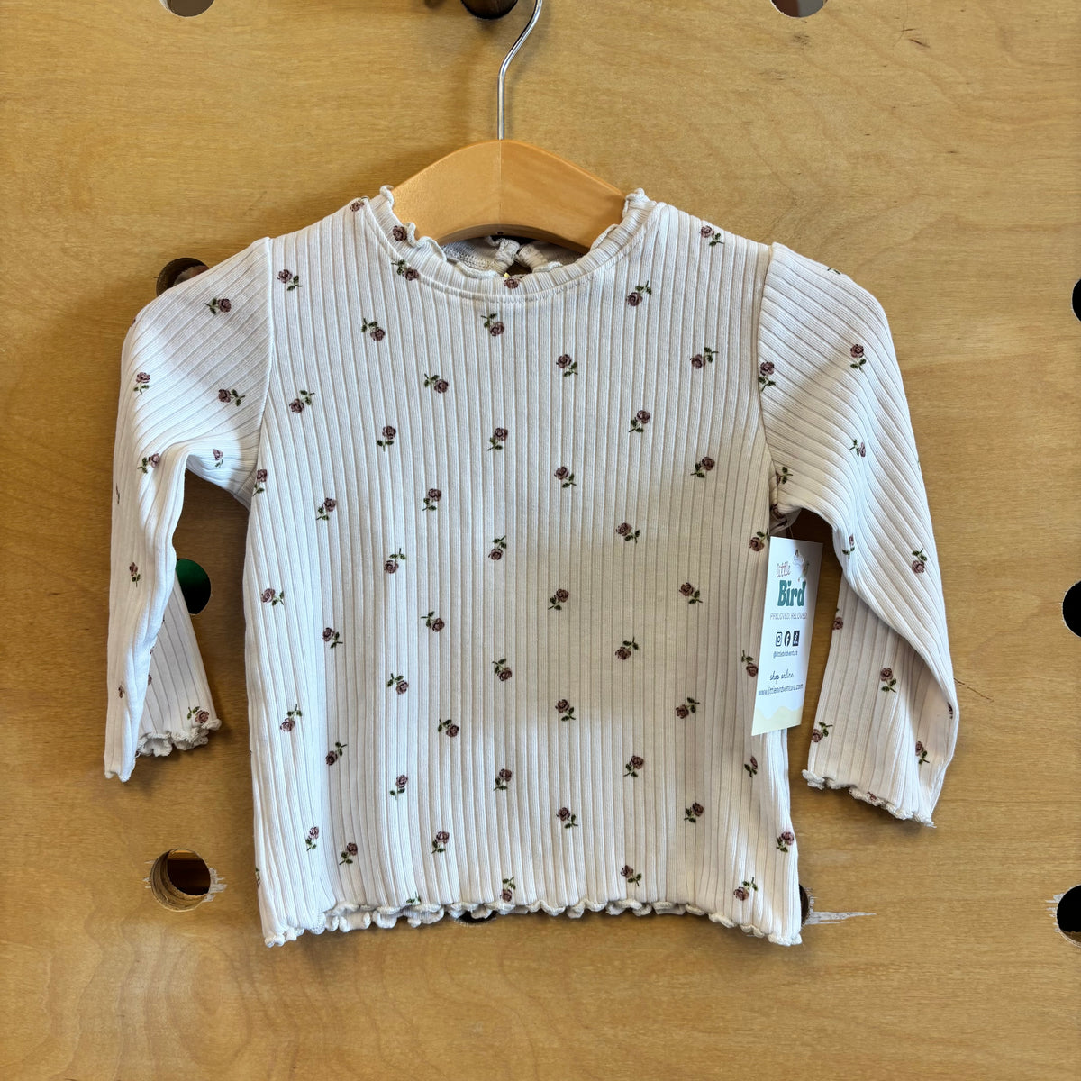 Cream/Pink Floral Ribbed LS