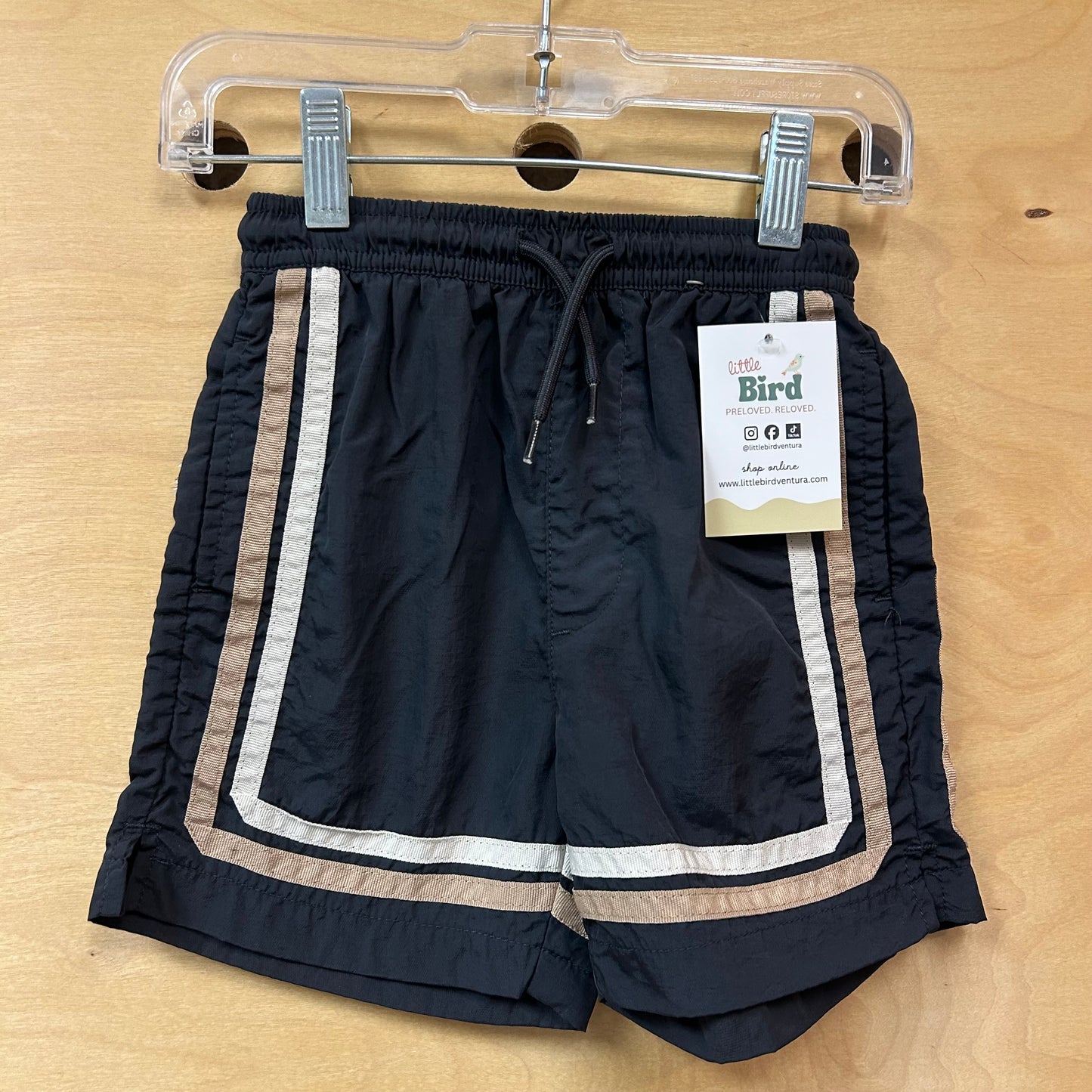 Black/Tan Striped Drawstring Shorts