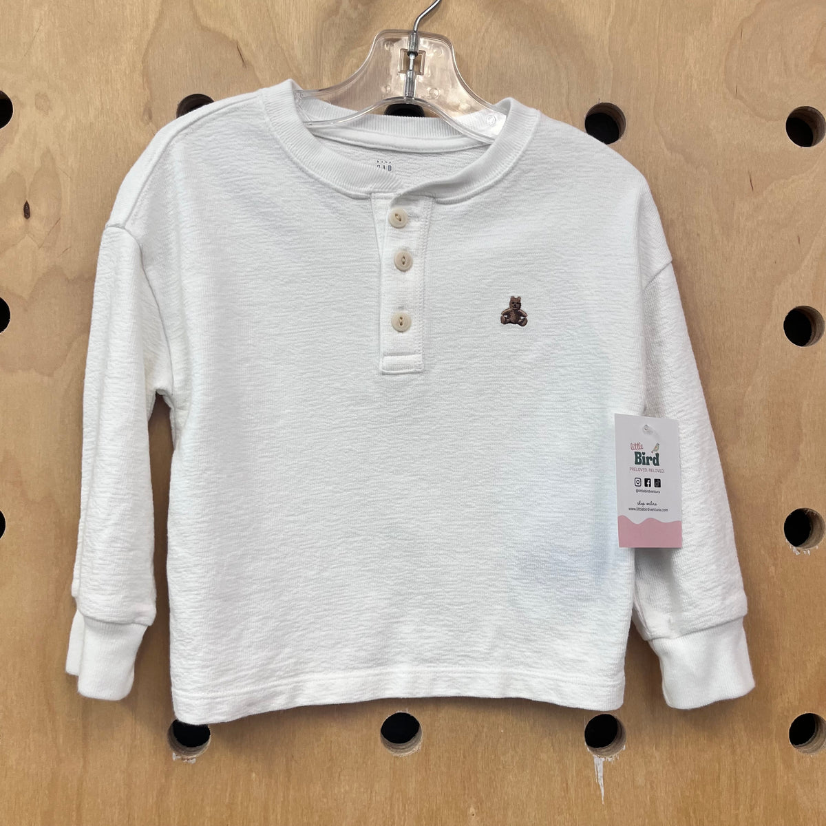 White Henley LS Tee