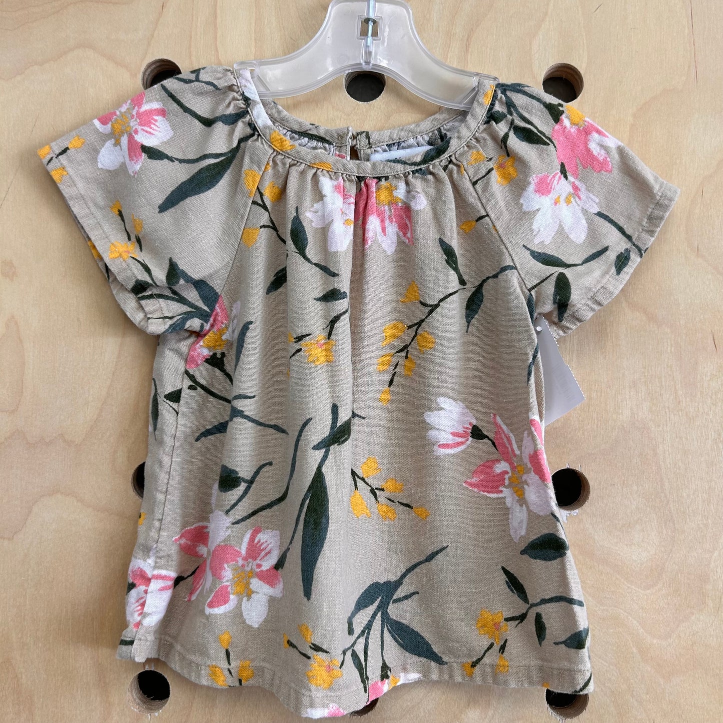 Tan Floral Linen Blend Top