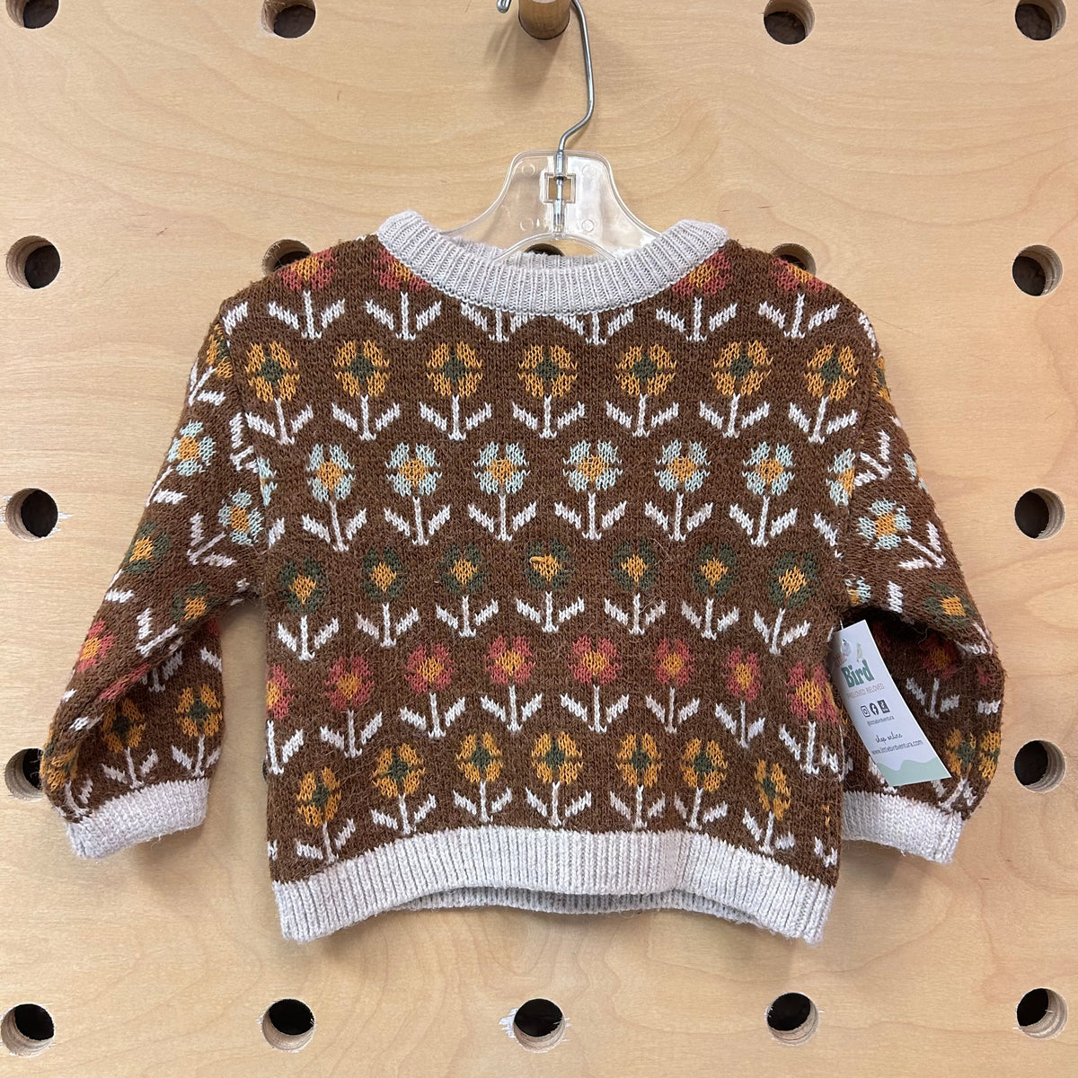 Brown Floral Knit Sweater