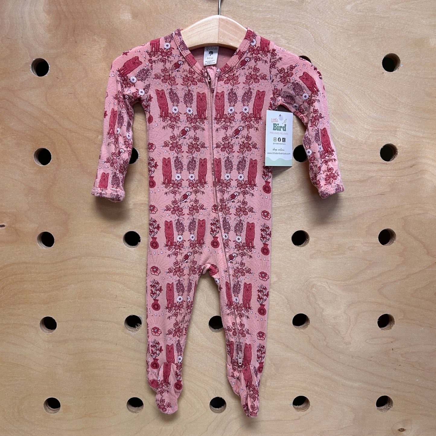 Pink Bamboo Floral Cats Footies