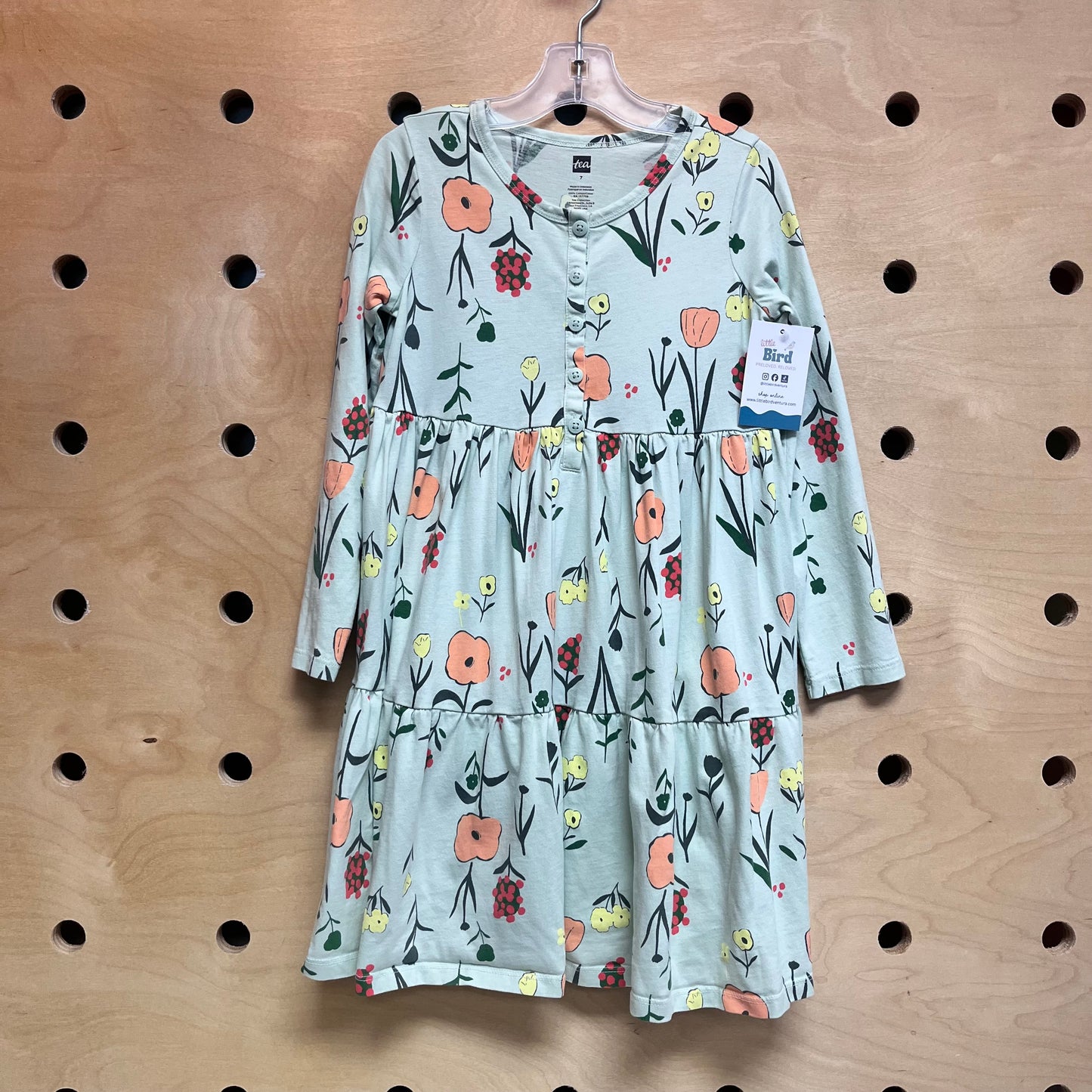 Green/Peach Floral LS Dress