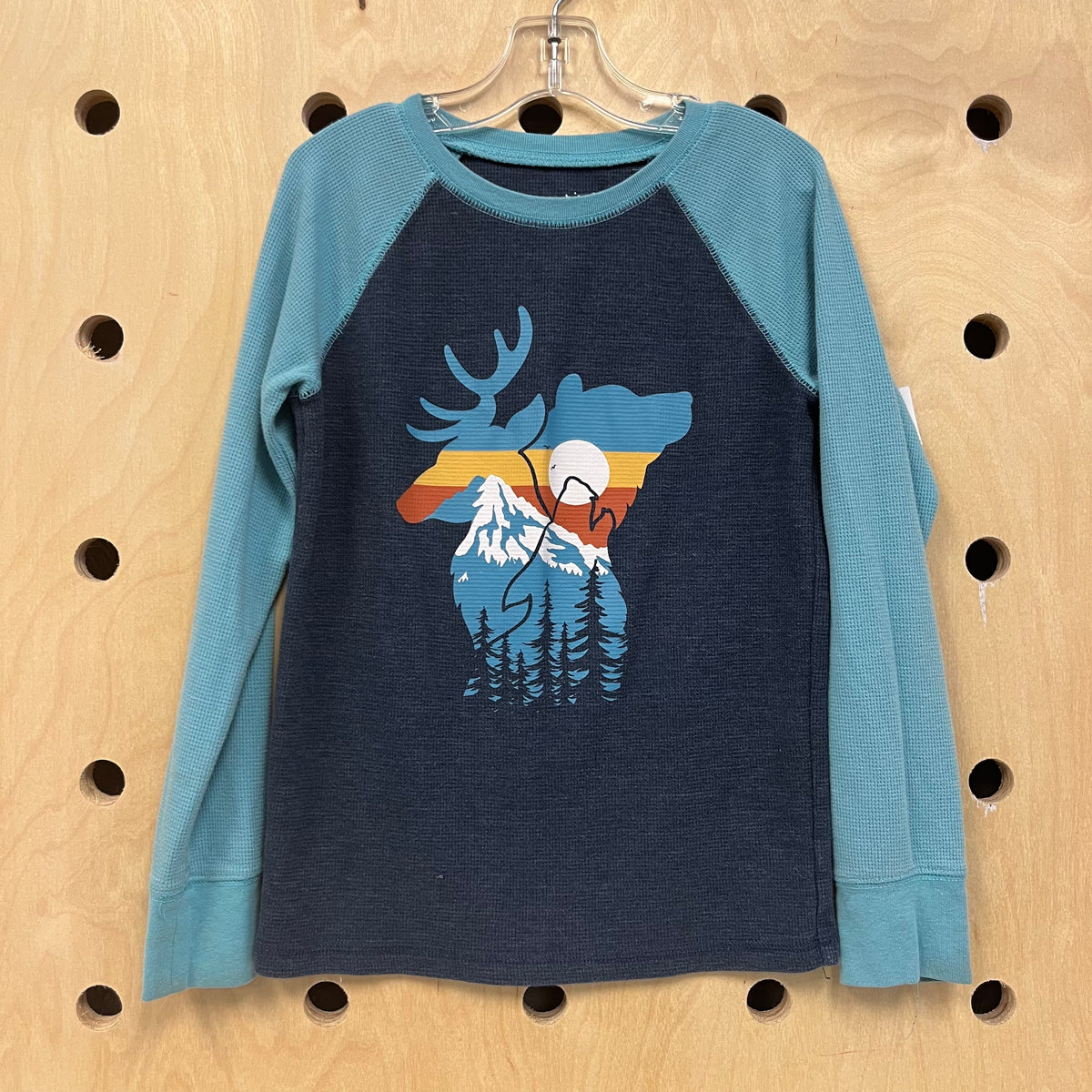 Blue Waffle Knit Long Sleeve Baseball Nature Tee