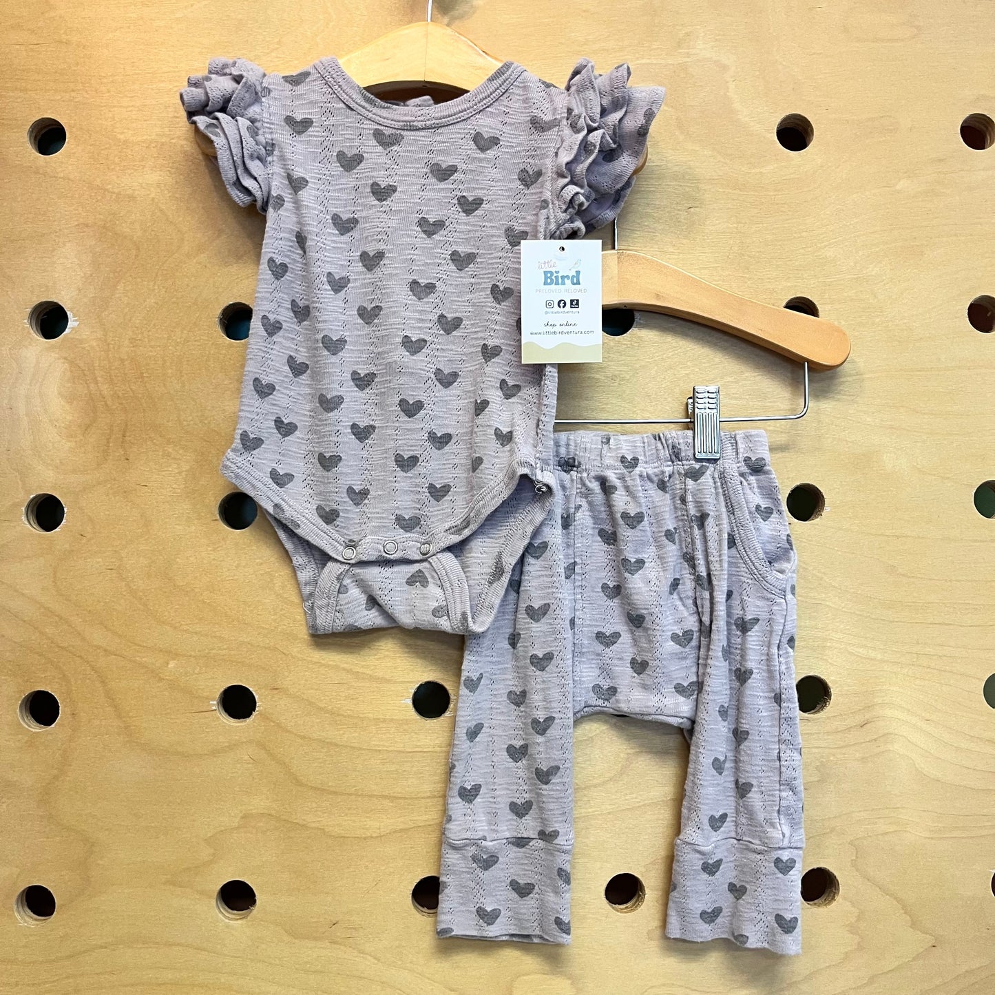 Purple/Grey Hearts Pointelle Outfit