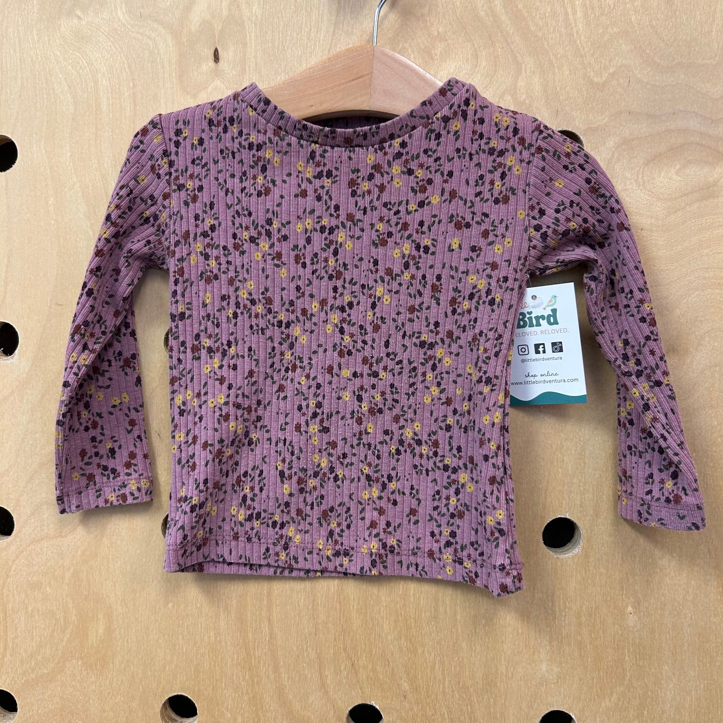 Purple Floral Ribbed Top